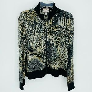 Joseph Ribkoff Animal Sequenced Jacket Sheer Long Sleeve Stretch Embellished Top